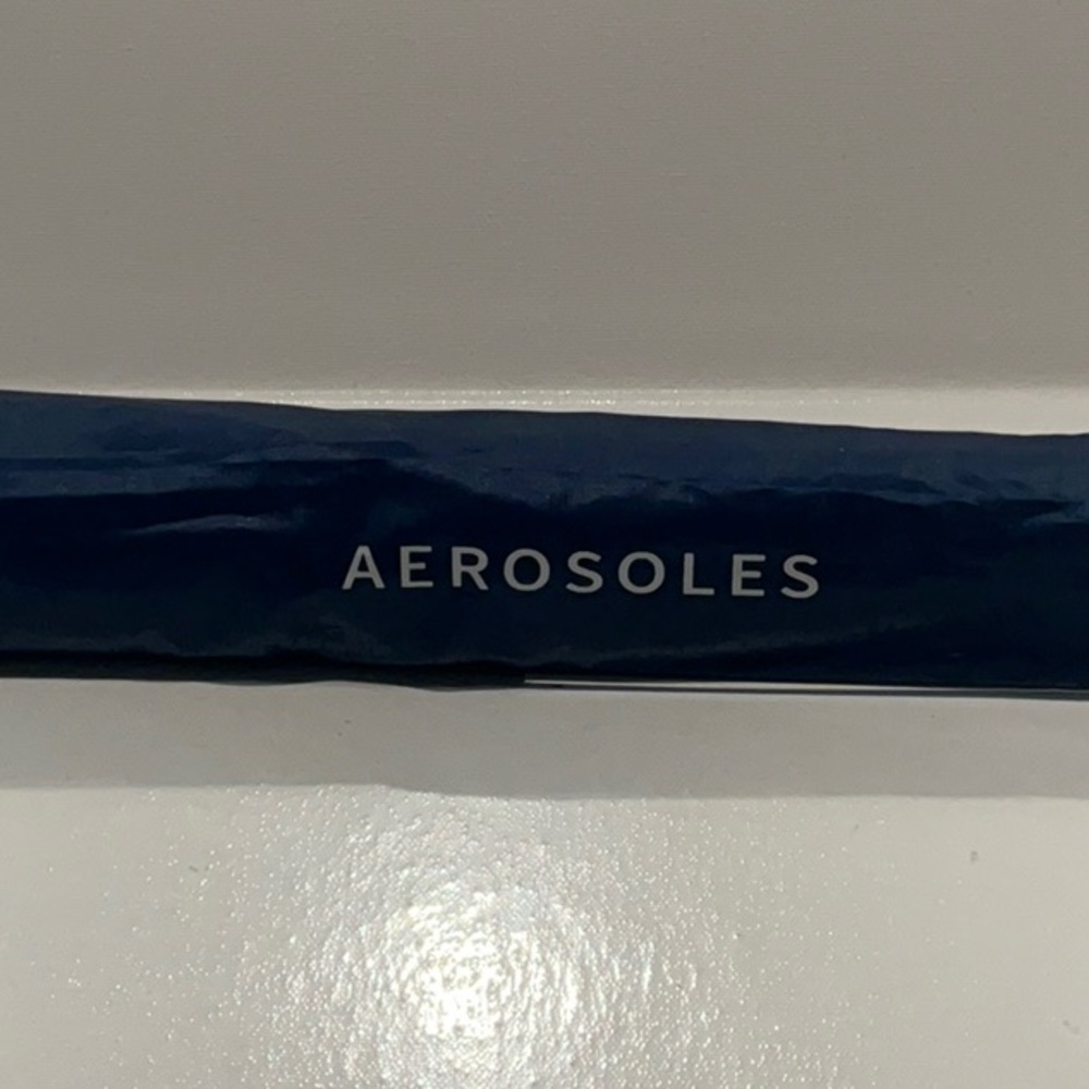 Aerosoles Large Blue Umbrella with Auto Open, Wooden Handle and wrist Strap.